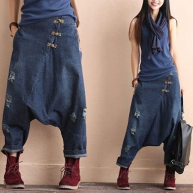 Ladies Casual Denim Baggy Pants - east2cart.uk