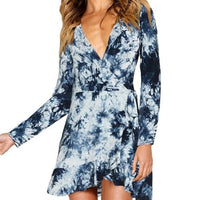 Ladies Sexy Deep V Neck Floral Printed Mini Party Dress - east2cart.uk