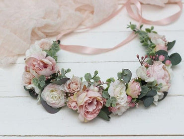 Pink Flowers Crown Festival Headpiece Women Hair Accessories Headdress Girl Baby Crown Floral Garland Wedding Floral Headwear - east2cart.uk