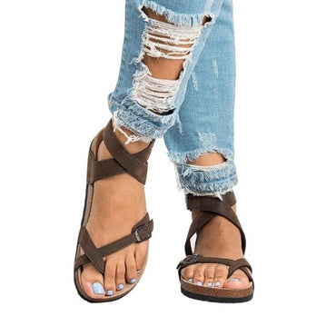 Ladies PU Leather Flat Sandals - east2cart.uk