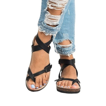 Ladies PU Leather Flat Sandals - east2cart.uk