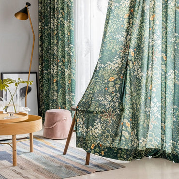 Modern Green leaf curtains for living room bedroom window printed rustic vintage  curtains ready made - east2cart.uk
