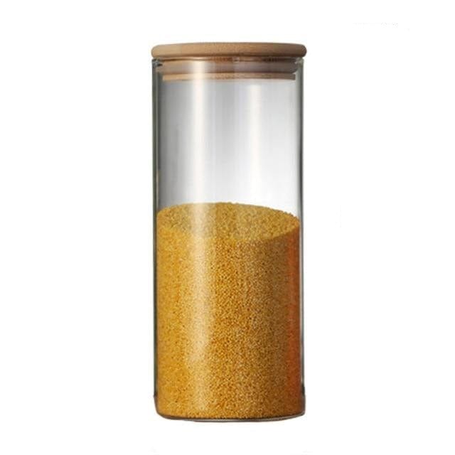 Storage Tank Food Container Bamboo Covered High Borosilicate Food Sealed Glass Tank Kitchen Miscellaneous Grain Organizer - east2cart.uk