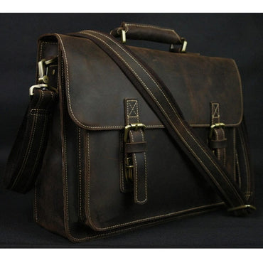 Vintage Crazy Horse Leather Men Briefcase Laptop Bag Work Business Bag Genuine Leather Briefcase Men Shoulder Bag Crossbody bag - east2cart.uk
