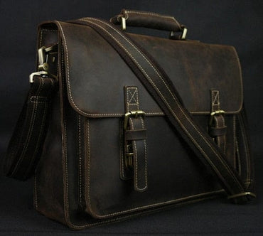 Vintage Crazy Horse Leather Men Briefcase Laptop Bag Work Business Bag Genuine Leather Briefcase Men Shoulder Bag Crossbody bag - east2cart.uk