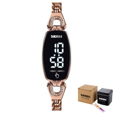 SKMEI LED Touch Women Watches Fashion Diamond Slim Digital Women Wristwatches Stainless Steel Strap Waterproof reloj mujer 1588 - east2cart.uk