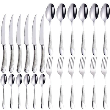 Luxury Cutlery Set 18/10 Stainless Steel Silverware Dinnerware Set Dinner Knife Fork Spoon Mirror Polished Dishwasher Safe - east2cart.uk