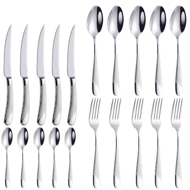 Luxury Cutlery Set 18/10 Stainless Steel Silverware Dinnerware Set Dinner Knife Fork Spoon Mirror Polished Dishwasher Safe - east2cart.uk