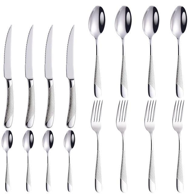 Luxury Cutlery Set 18/10 Stainless Steel Silverware Dinnerware Set Dinner Knife Fork Spoon Mirror Polished Dishwasher Safe - east2cart.uk