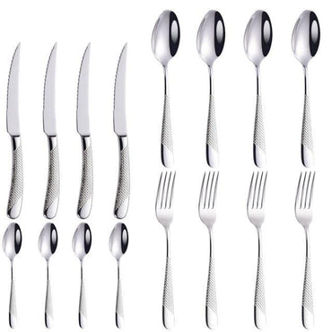 Luxury Cutlery Set 18/10 Stainless Steel Silverware Dinnerware Set Dinner Knife Fork Spoon Mirror Polished Dishwasher Safe - east2cart.uk