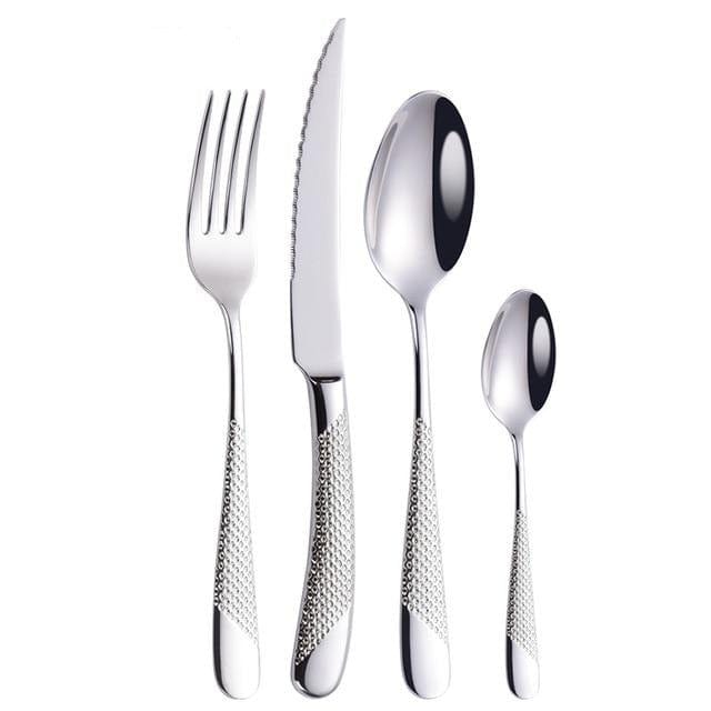 Luxury Cutlery Set 18/10 Stainless Steel Silverware Dinnerware Set Dinner Knife Fork Spoon Mirror Polished Dishwasher Safe - east2cart.uk