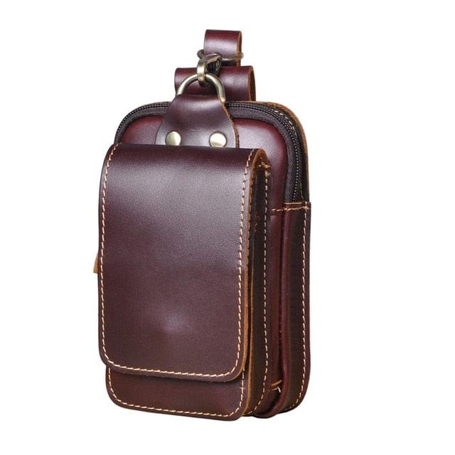 Real Leather men Casual Design Small Waist Bag Cowhide Fashion Hook Bum Bag Waist Belt Pack Cigarette Case 5.5" Phone Pouch 1609 - east2cart.uk