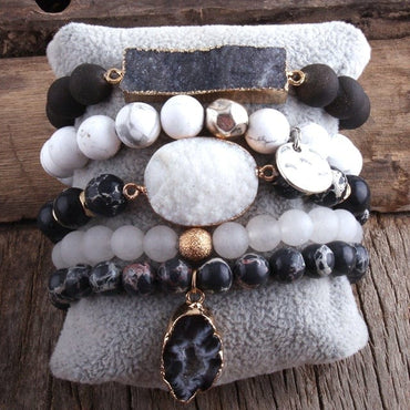 Natural Stone & Druse 5pc Bracelet - east2cart.uk