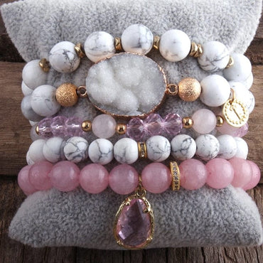 Natural Stone & Druse 5pc Bracelet - east2cart.uk