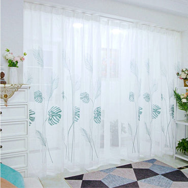 Blue Plantain Leaf Embroidery Curtains - east2cart.uk