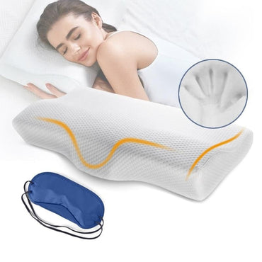 Memory Foam Bed Orthopedic Pillow Neck Protection Slow Rebound Memory Pillow Butterfly Shaped Health Cervical Neck Size 60/50 cm - east2cart.uk