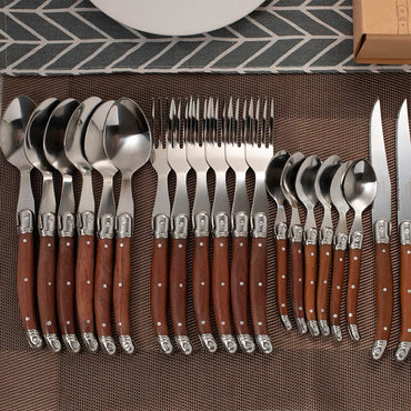 24pcs Japanese Style Wood Handle Cutlery Set - east2cart.uk