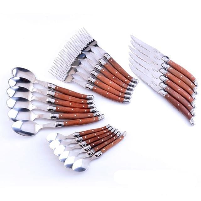 24pcs Japanese Style Wood Handle Cutlery Set - east2cart.uk