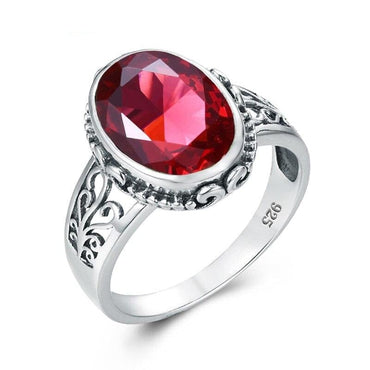 Ruby Stone Ring For Women Men Silver 925 Rings Oval Gemstone Anillo Hombre Classic Jewellery Party Costume Accessories Schmuck - east2cart.uk
