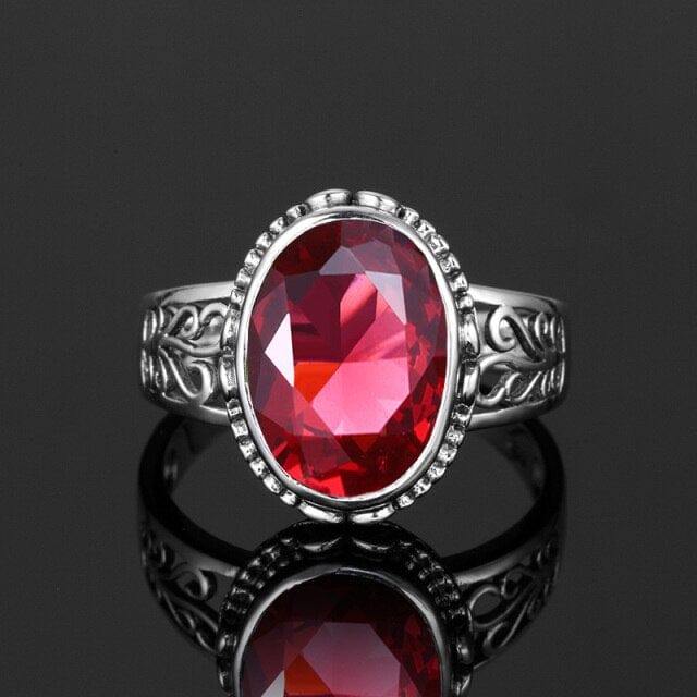 Ruby Stone Ring For Women Men Silver 925 Rings Oval Gemstone Anillo Hombre Classic Jewellery Party Costume Accessories Schmuck - east2cart.uk