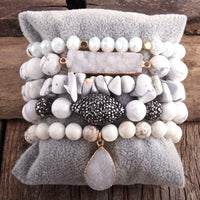 Natural Stone Druse 5pc Bracelets Set - east2cart.uk
