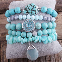 Natural Stone Druse 5pc Bracelets Set - east2cart.uk