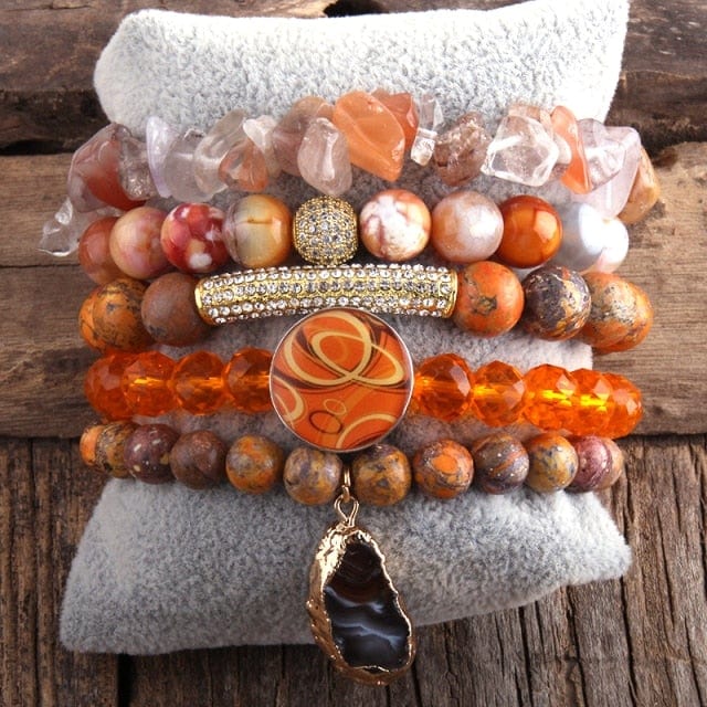 Natural Stone Druse 5pc Bracelets Set - east2cart.uk