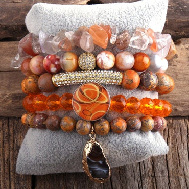 Natural Stone Druse 5pc Bracelets Set - east2cart.uk