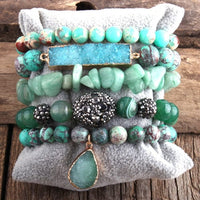 Natural Stone Druse 5pc Bracelets Set - east2cart.uk