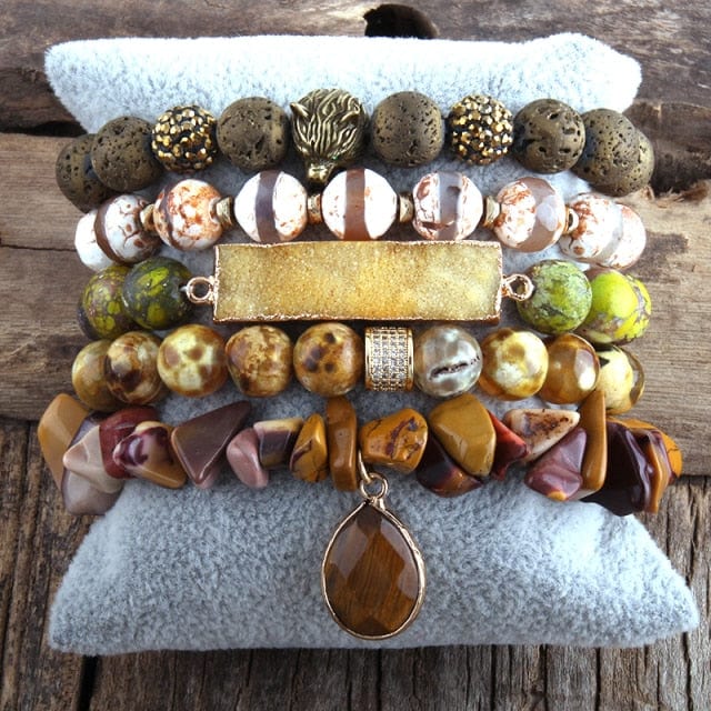 Natural Stone Druse 5pc Bracelets Set - east2cart.uk