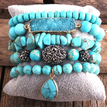 Natural Stone Druse 5pc Bracelets Set - east2cart.uk