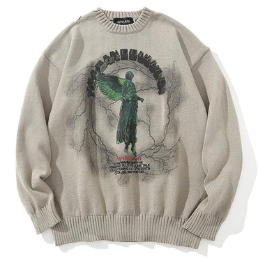 LENSTID Men Hip Hop Knitted Jumper Sweaters Angel Lightning Printed Streetwear Harajuku Autumn Oversize Hipster Casual Pullovers - east2cart.uk