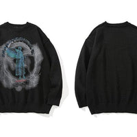 LENSTID Men Hip Hop Knitted Jumper Sweaters Angel Lightning Printed Streetwear Harajuku Autumn Oversize Hipster Casual Pullovers - east2cart.uk