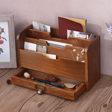 Multifunction Wooden Home Office Desk Paper File Letter Mail Box Storage Sorter Holder Desktop Key Pen Pencil Organizer - east2cart.uk