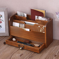 Multifunction Wooden Home Office Desk Paper File Letter Mail Box Storage Sorter Holder Desktop Key Pen Pencil Organizer - east2cart.uk