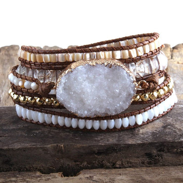 White Druse Stone Charm 5 Strands Wrap Bracelet - east2cart.uk