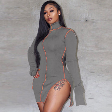 Turtleneck Slit Mini Dress