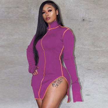 Turtleneck Slit Mini Dress