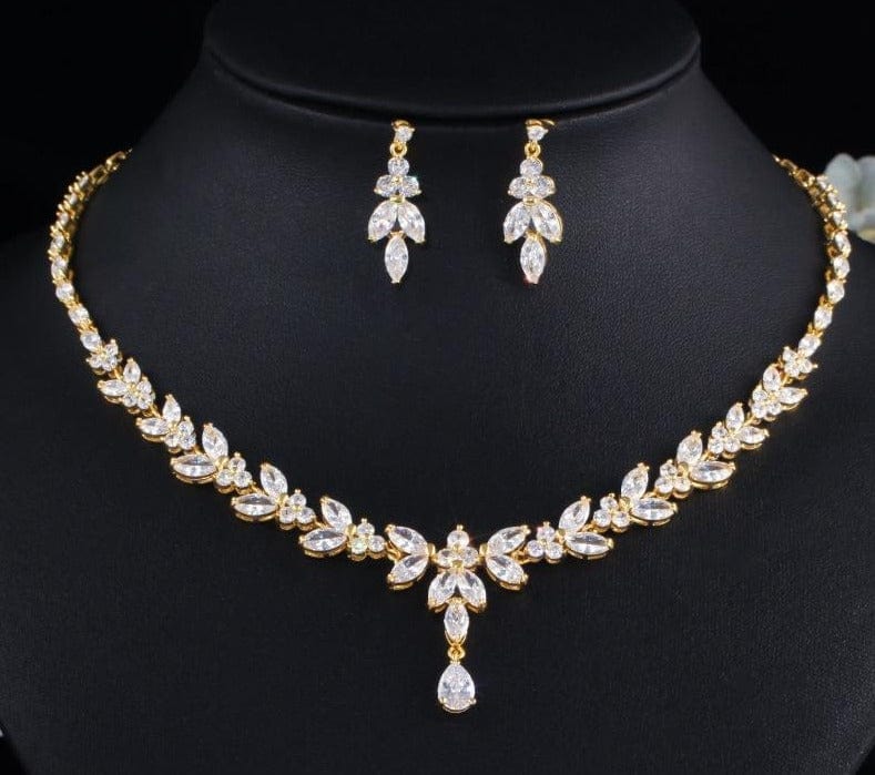 African Cubic Zirconia Leaf Drop Wedding Necklace - east2cart.uk