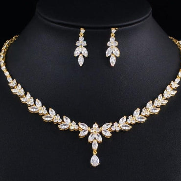 African Cubic Zirconia Leaf Drop Wedding Necklace - east2cart.uk