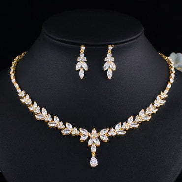 African Cubic Zirconia Leaf Drop Wedding Necklace - east2cart.uk