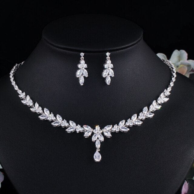 African Cubic Zirconia Leaf Drop Wedding Necklace - east2cart.uk