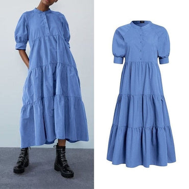 Women's Vintage Half Lantern Sleeve Long Dress - east2cart.uk