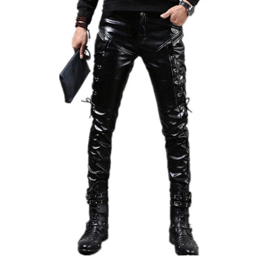 Men`s Punk Style PU Leather Trousers - east2cart.uk