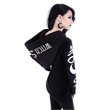 Women Hoodies Gothic Punk Moon Letter Print Sweatshirts 2020 Autumn Winter Long Sleeve Black Jacket Zipper Coat Casual Hoody 5XL - east2cart.uk