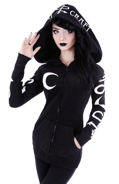 Women Hoodies Gothic Punk Moon Letter Print Sweatshirts 2020 Autumn Winter Long Sleeve Black Jacket Zipper Coat Casual Hoody 5XL - east2cart.uk