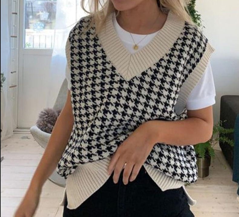 Houndstooth Vintage Plaid Sweater Vest - east2cart.uk