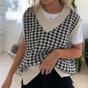 Houndstooth Vintage Plaid Sweater Vest - east2cart.uk