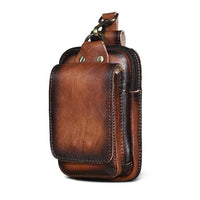 Real Leather men Casual Design Small Waist Bag Cowhide Fashion Hook Bum Bag Waist Belt Pack Cigarette Case 5.5" Phone Pouch 1609 - east2cart.uk