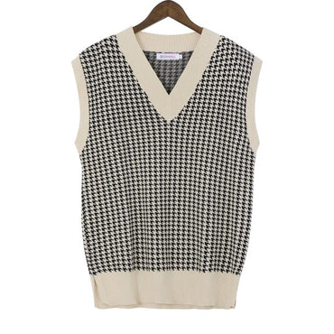 Houndstooth Vintage Plaid Sweater Vest - east2cart.uk